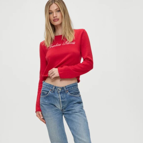 NWT FRANKIES BIKINIS Kennedy Cotton Knit Sweater, Red Heartstrings, XS - Picture 3 of 5
